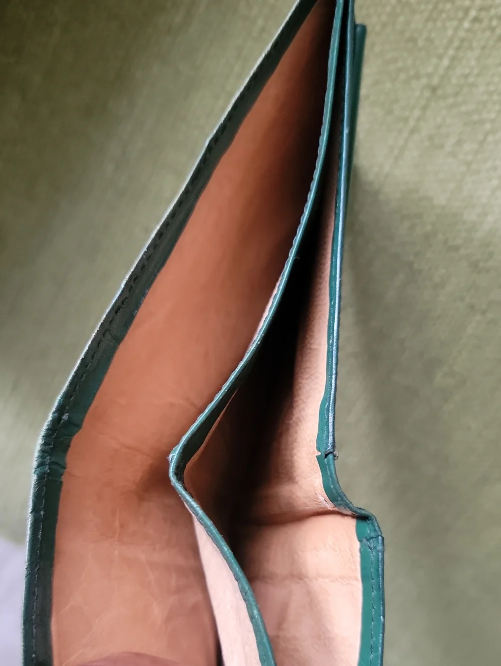 Green Leather Bifold Wallet with Gold Goat Accent